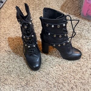 Black Studded Lace-Up Ankle Boots